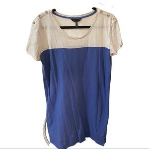 Nicole Miller | color block shift dress with buttons on shoulder